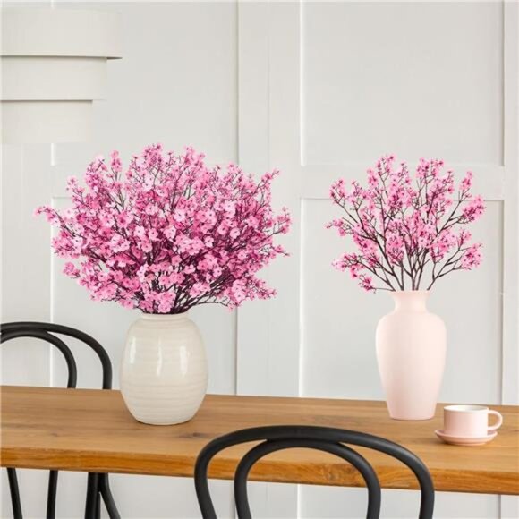 New 8Pcs Babys Breath Artificial Flowers Silk,Real Touch Pink Bouquets Flowers - Picture 4 of 6